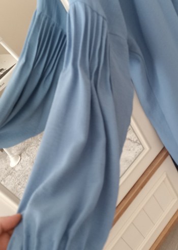 Mavi Kadın Keten Pliseli Gömlek - Görsel 2