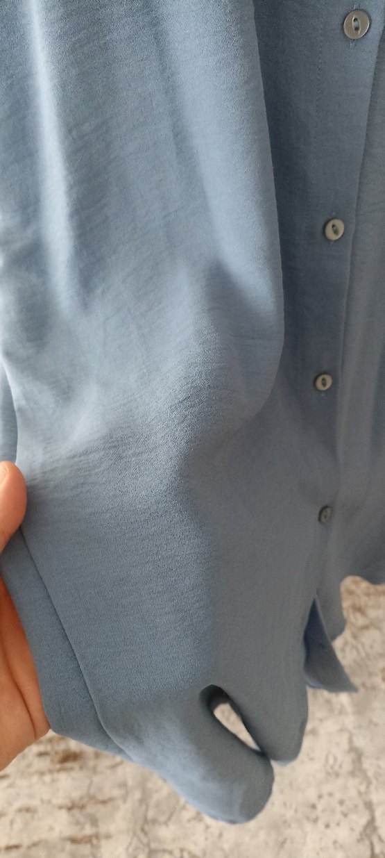 Mavi Kadın Keten Pliseli Gömlek - Görsel 3