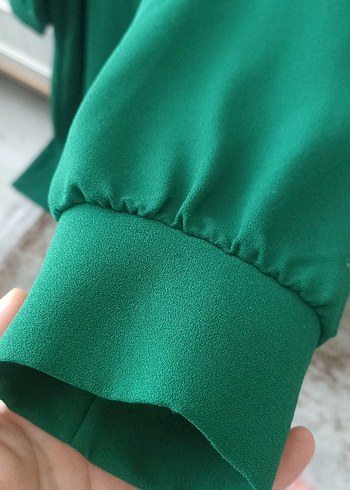 Uzun Kollu Salaş Yeşil Elbise - Görsel 3