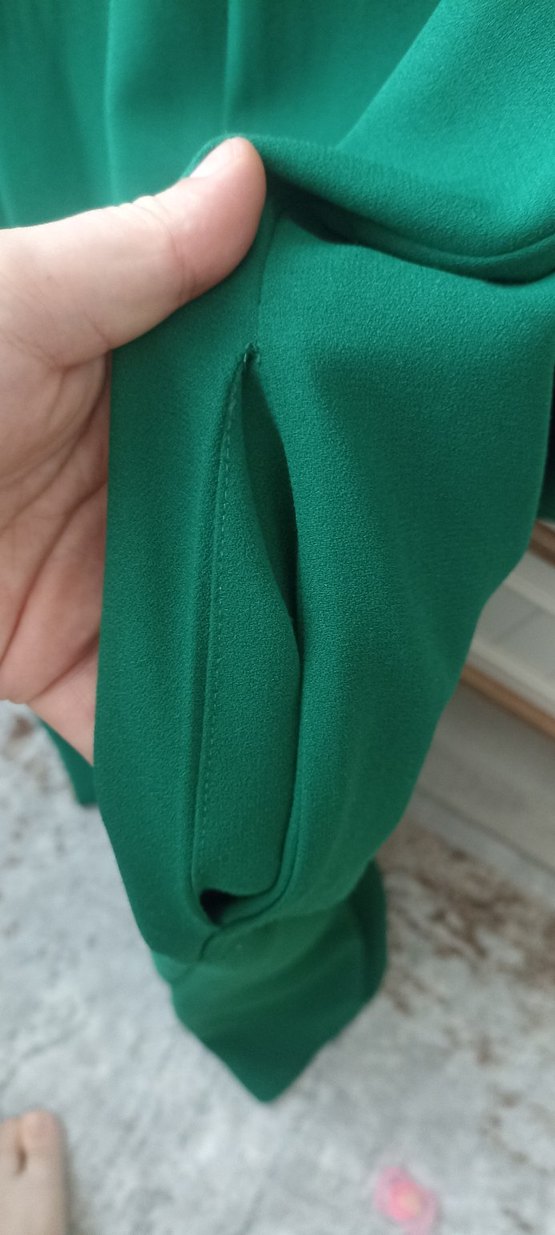 Uzun Kollu Salaş Yeşil Elbise - Görsel 4