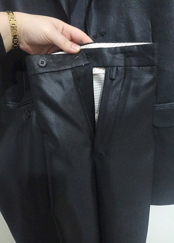 Siyah Parlak Düğmeli Erkek Takım Elbise - Görsel 6