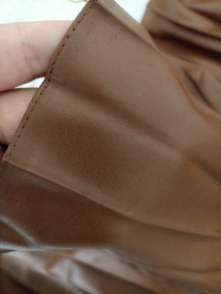 Deri Parlak Kahverengi Pilili Uzun Etek - Görsel 3