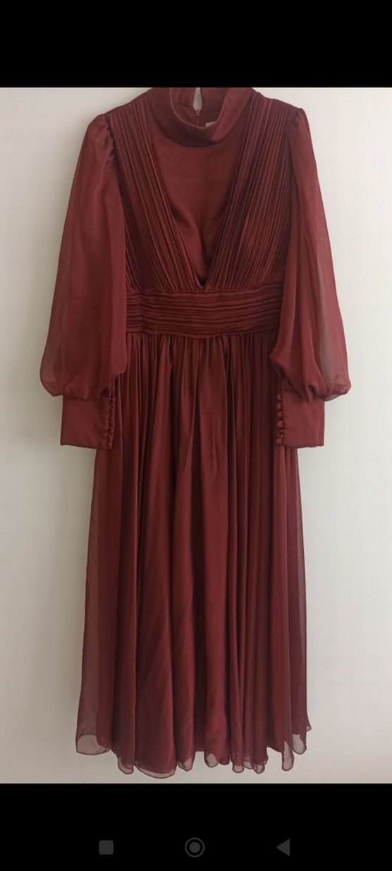 Bordo Uzun Kol Bohem Uzun Abiye Elbise - Görsel 2