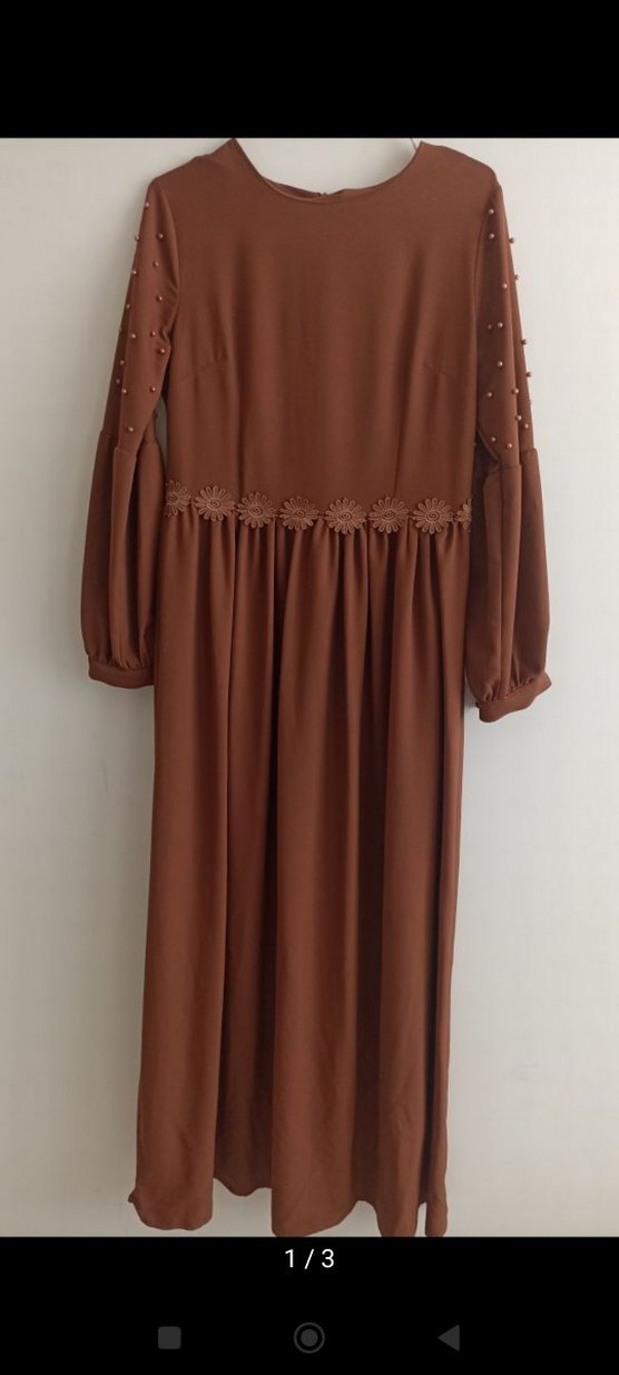 kahverengi tesettür rahat elbise - Görsel 4