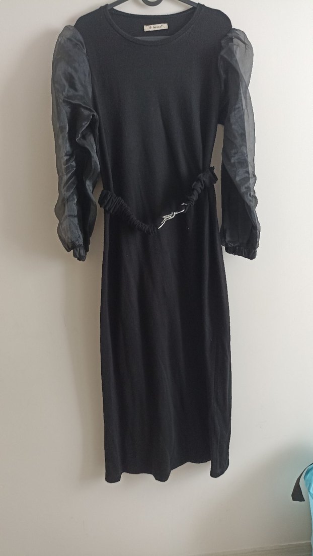 Uzun Kollu Siyah Giyimli Kadın triko elbise - Görsel 3