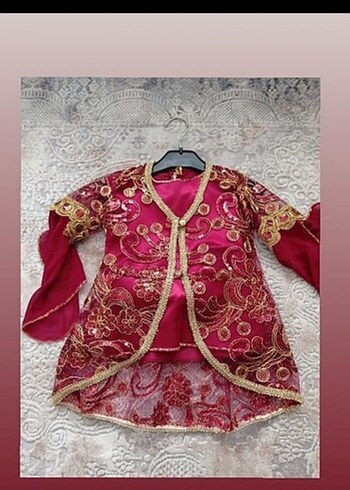 Bordo Nakışlı çocuk Kına Elbisesi