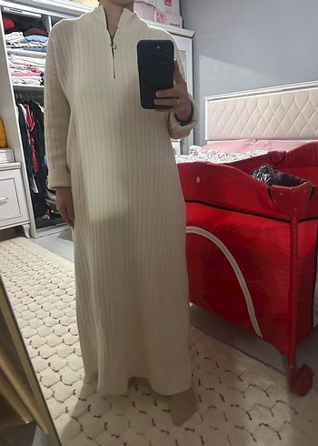 Beyaz Uzun Örme Kadın Elbise - Görsel 2