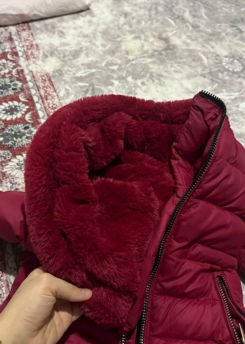 Bordo Kapüşonlu Kadın Kışlık mont çocuk - Görsel 3