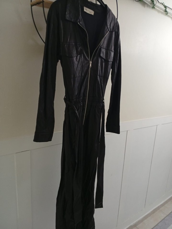 Siyah Deri Kemerli Kadın Tulum - Görsel 2