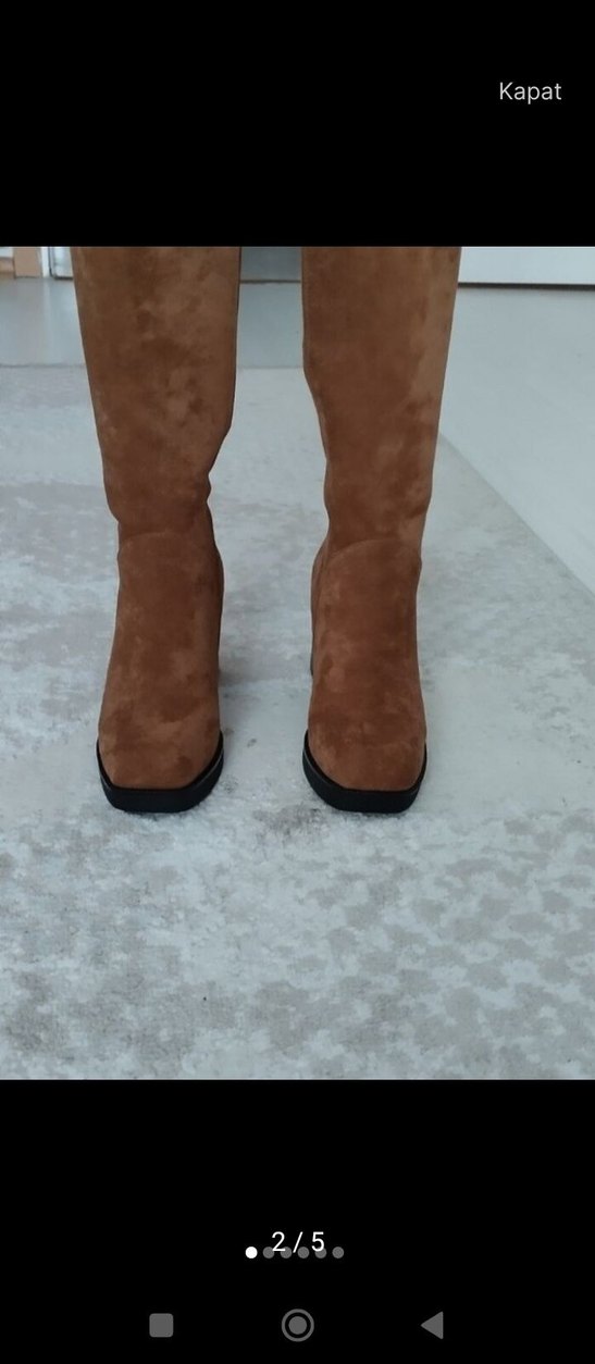 Kahverengi Süet Tokalı Kadın Dizüstü Çizme - Görsel 2