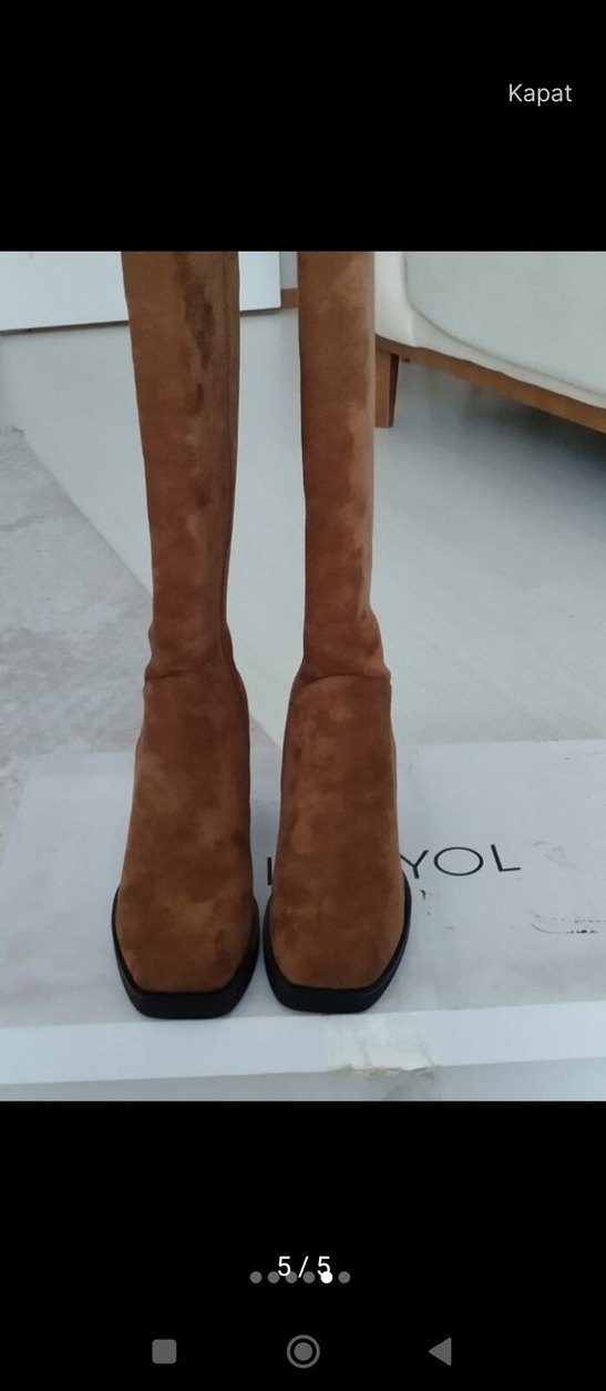 Kahverengi Süet Tokalı Kadın Dizüstü Çizme - Görsel 5