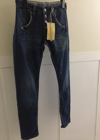 Düğmeli Mavi Loose Fit Kadın Denim Pantolon