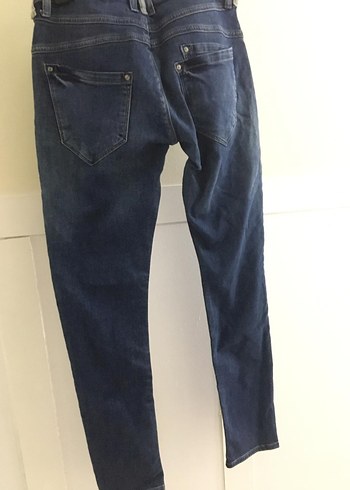 Düğmeli Mavi Loose Fit Kadın Denim Pantolon - Görsel 5