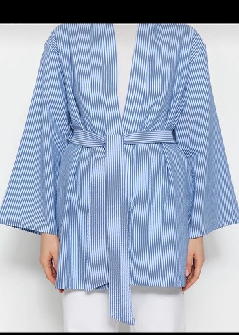 Mavi Çizgili Kadın Kimono
