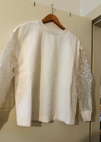 Dantel Detaylı Beyaz Kadın Sweatshirt