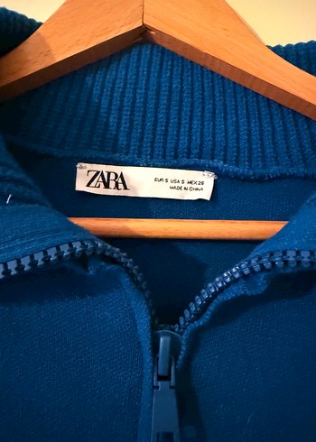 Zara Kadın Mavi Yarım Fermuarlı Sweatshirt