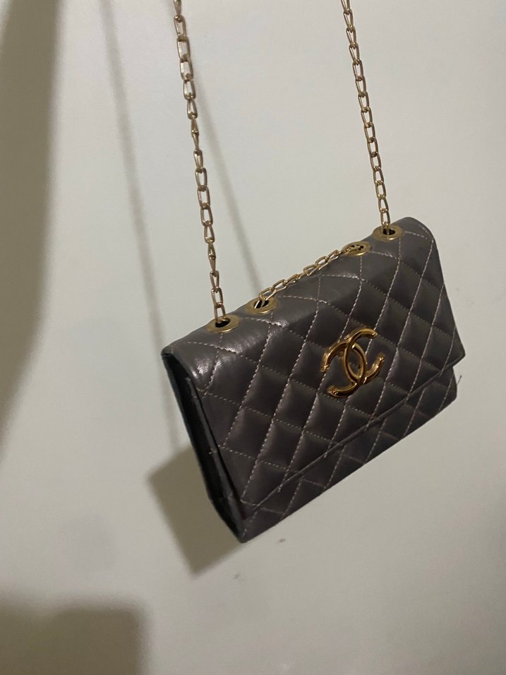 Gri Deri Zincir Detaylı Kadın Çanta - Görsel 2