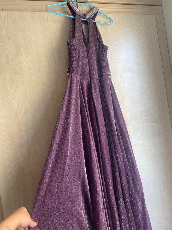 çocuk Parlak Mor Uzun Drapeli Abiye Elbise - Görsel 3