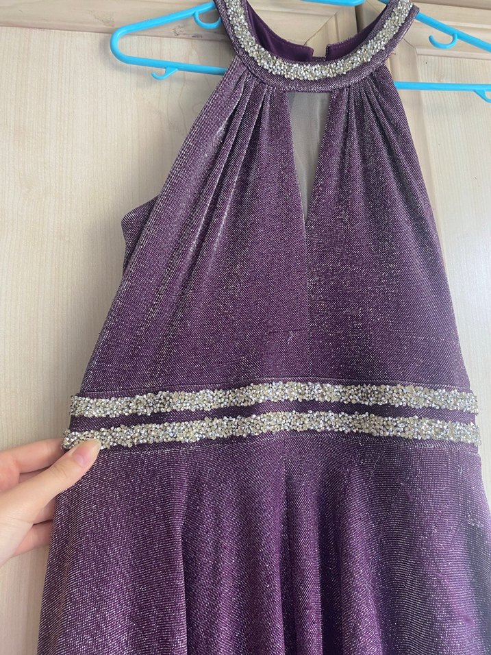 çocuk Parlak Mor Uzun Drapeli Abiye Elbise - Görsel 2