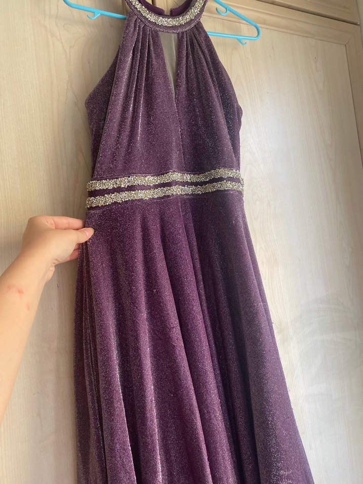 çocuk Parlak Mor Uzun Drapeli Abiye Elbise - Görsel 4