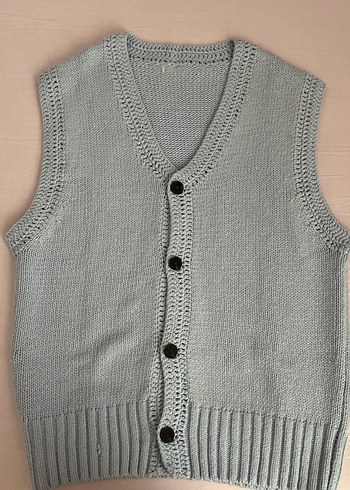 Mavi V Yaka Örgü Süveter Unisex
