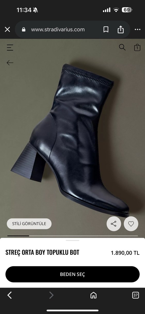 stradivarius Kadın Siyah Deri topuklu bot - Görsel 3