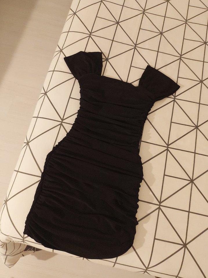 Siyah Drapeli Mini Elbise - Görsel 3