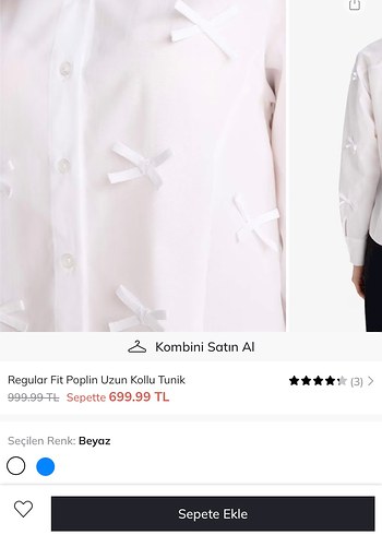 Mango Poplin Kumaş Beyaz Uzun Kollu Tunik