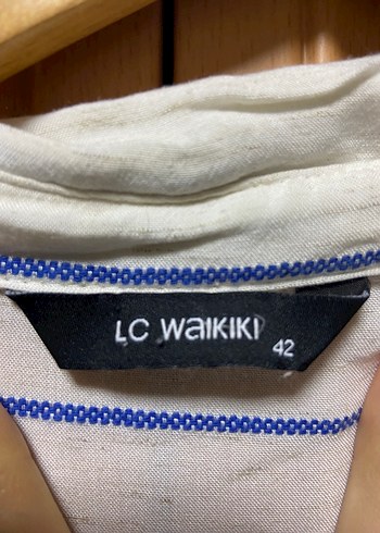 LC Waikiki Çizgili Beyaz Keten Kadın Gömlek