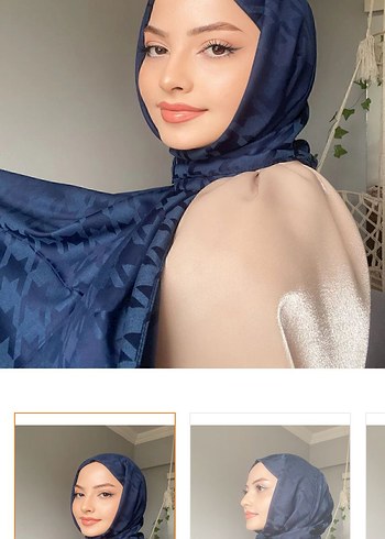 Saten Dokulu Koyu Mavi Drapeli Kadın Şal