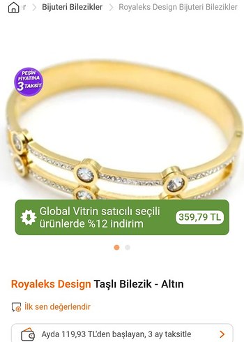 Düğmeli Vintage Altın Kadın Bileklik - Görsel 6