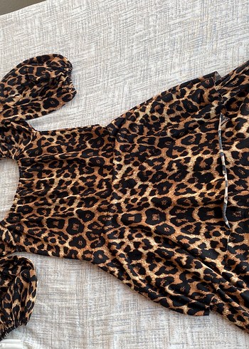 Kahverengi Leopar Desenli Kadın Tulum