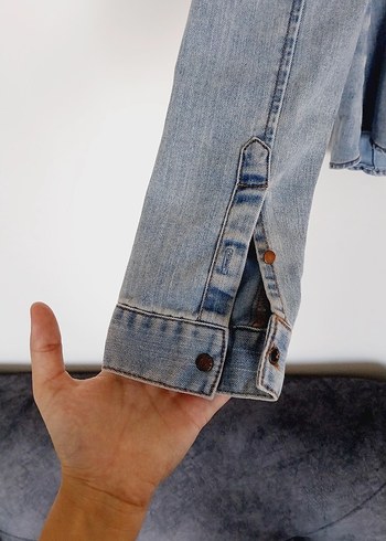 Kadın Mavi Denim Düğmeli Ceket - Görsel 4