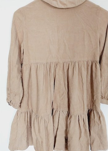 Kız Çocuk Bej Keten Bohem elbise - Görsel 3