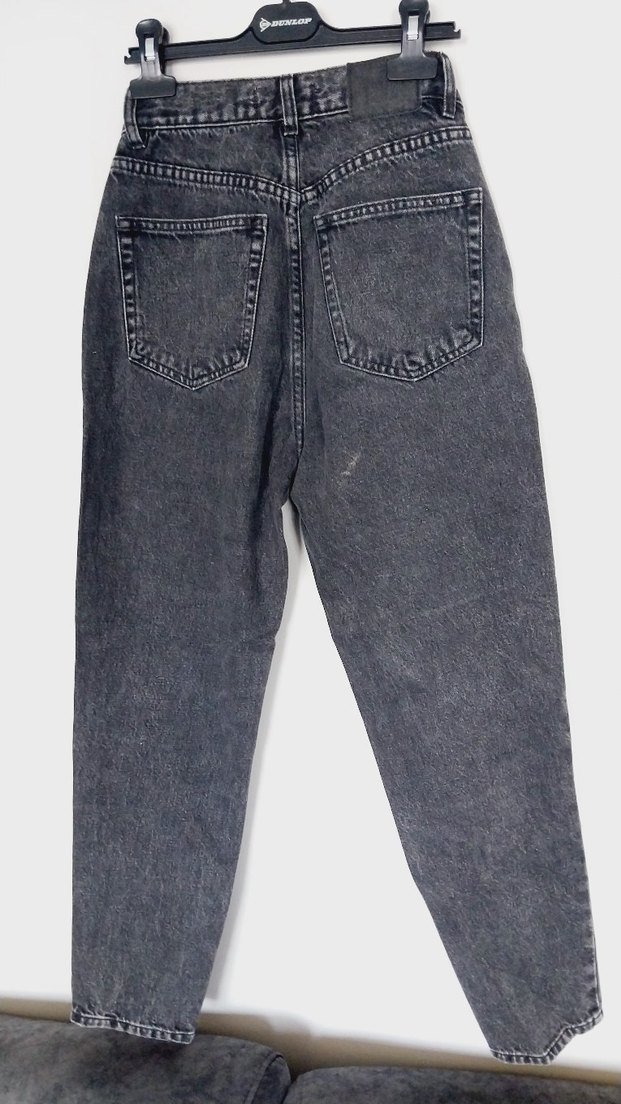 koyu Gri Bol Kesim Midi Denim Kadın Pantolon - Görsel 4