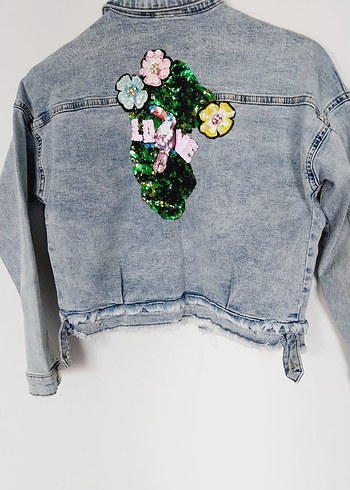 Düğmeli Gri Kadın Denim Ceket - Görsel 3