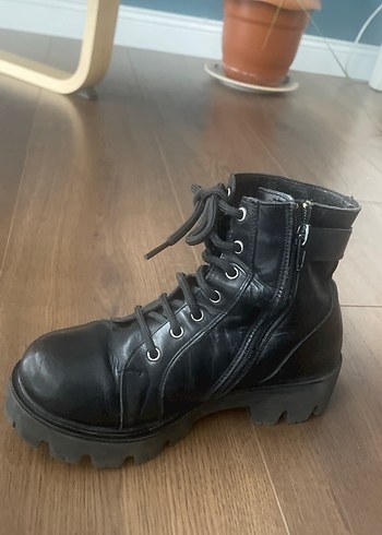 Çocuk Siyah gerçek deri Deri Tokalı Goth Botlar - Görsel 5