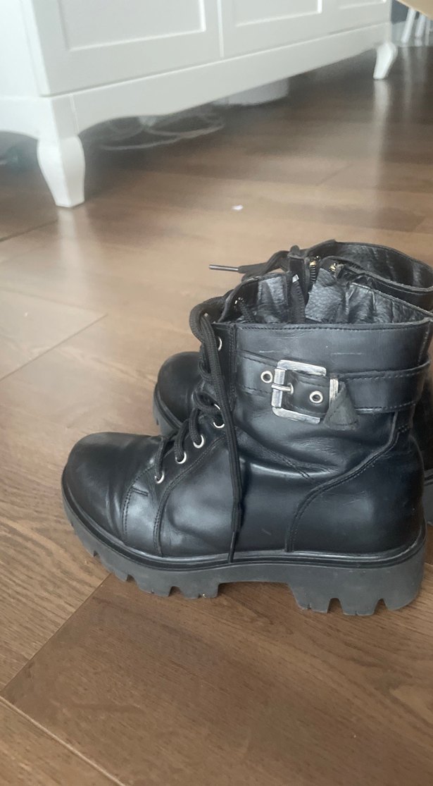 Çocuk Siyah gerçek deri Deri Tokalı Goth Botlar - Görsel 3