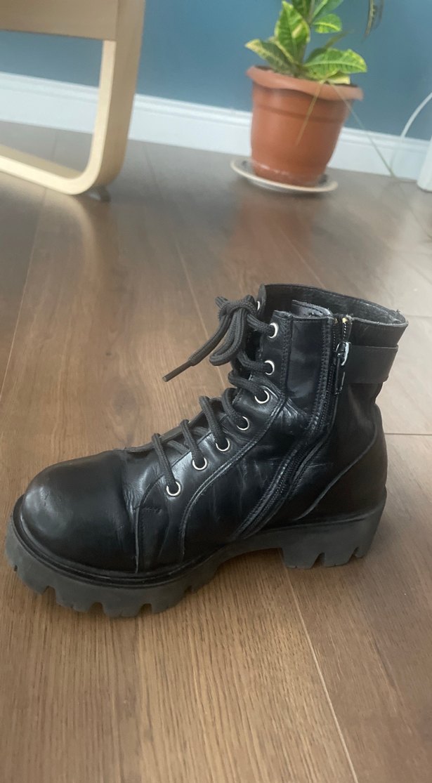 Çocuk Siyah gerçek deri Deri Tokalı Goth Botlar - Görsel 5