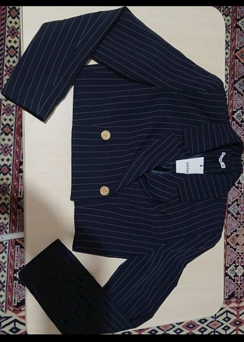 Addax Düğmeli Koyu Mavi Mini Blazer