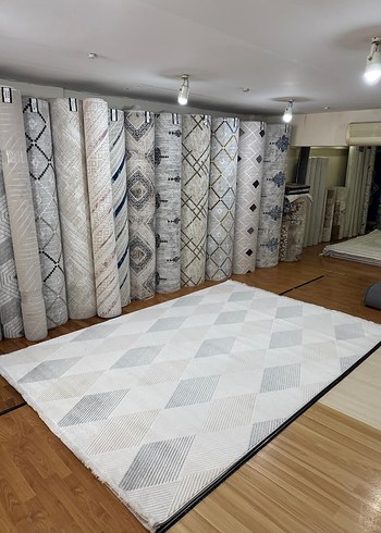 Modern Beyaz Gri Kareli Halı