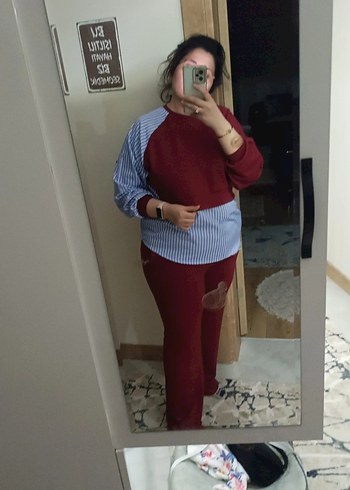 Kadın Kırmızı Pamuklu Salaş Eşofman Takımı