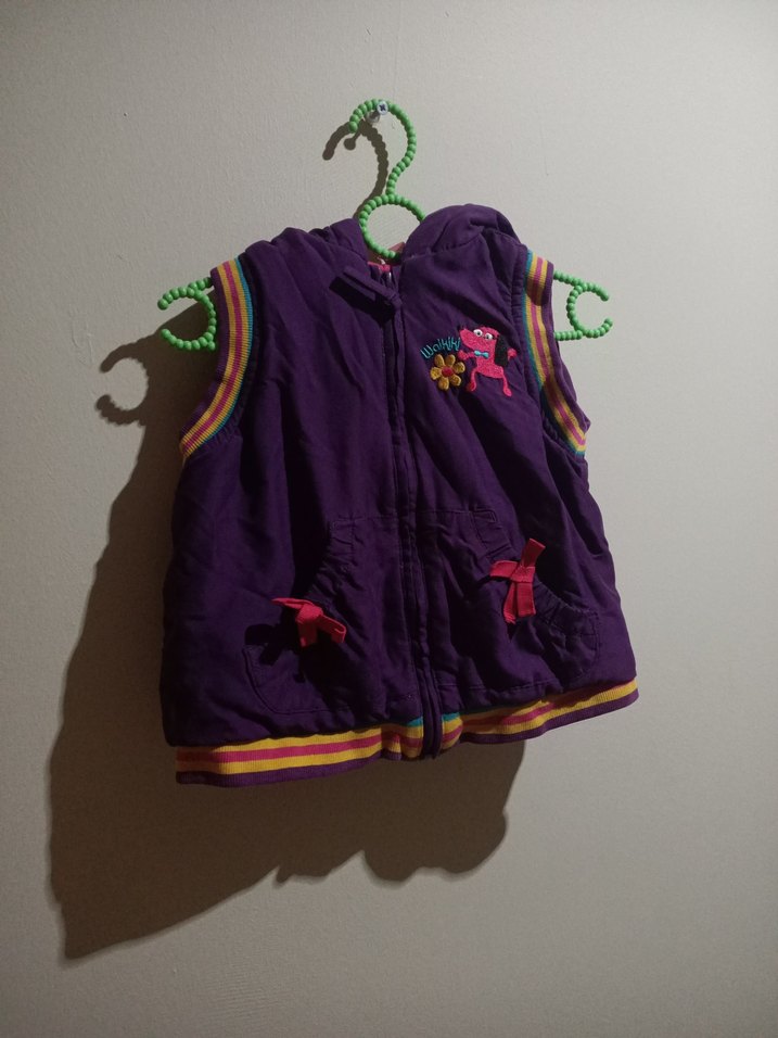 Mor Nakışlı Kız Çocuk Fermuarlı Yelek - Görsel 2