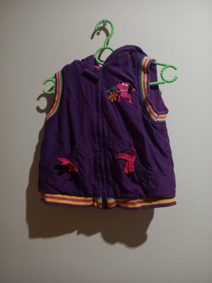 Mor Nakışlı Kız Çocuk Fermuarlı Yelek - Görsel 5