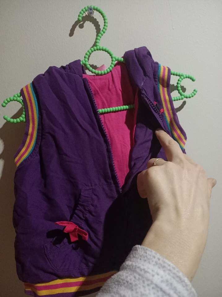 Mor Nakışlı Kız Çocuk Fermuarlı Yelek - Görsel 4