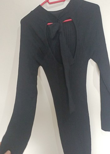 Kadın Koyu Gri V Yaka Uzun Kollu Triko Elbise - Görsel 4