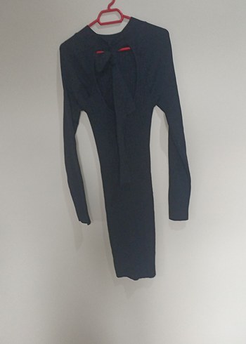 Kadın Koyu Gri V Yaka Uzun Kollu Triko Elbise - Görsel 3