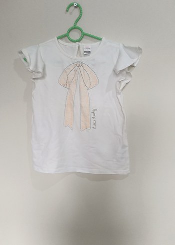 Kız Çocuk Beyaz Kısa Kollu Fırfırlı Tişört - Görsel 2