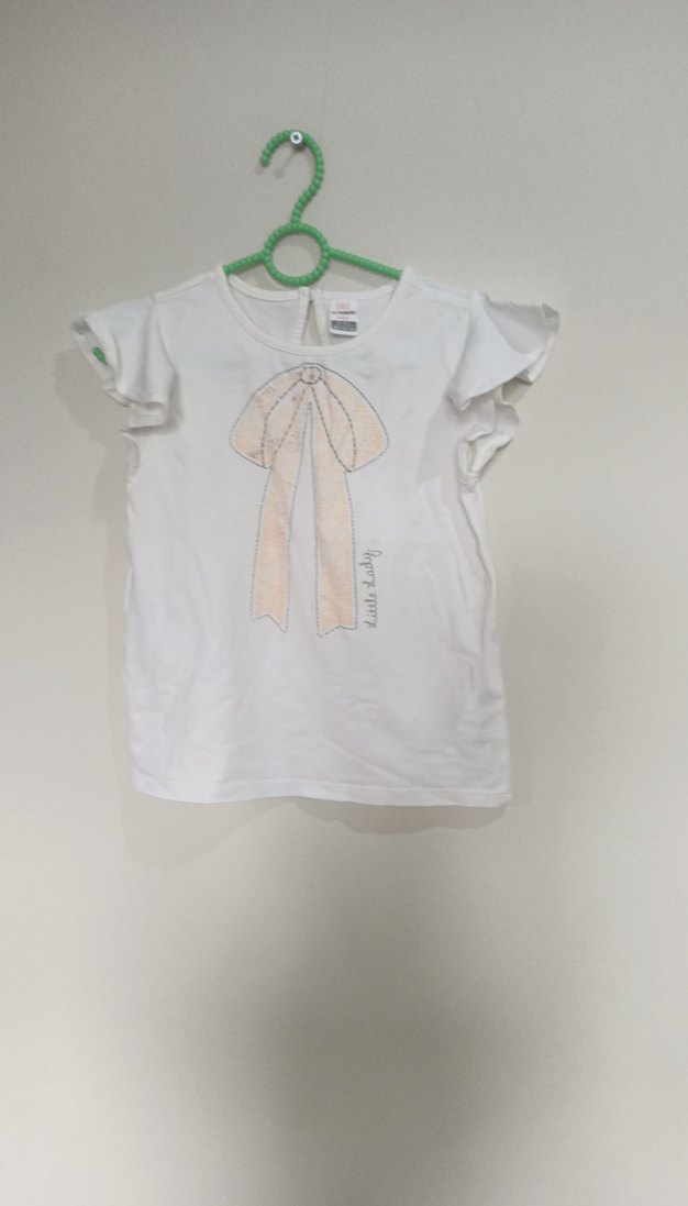 Kız Çocuk Beyaz Kısa Kollu Fırfırlı Tişört - Görsel 2