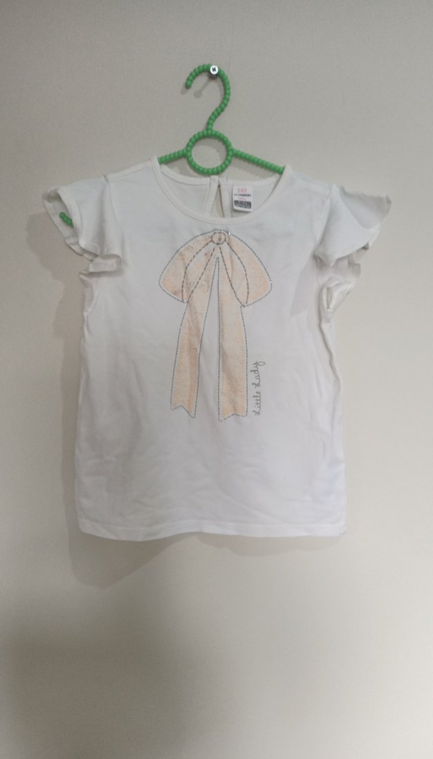 Kız Çocuk Beyaz Kısa Kollu Fırfırlı Tişört - Görsel 4